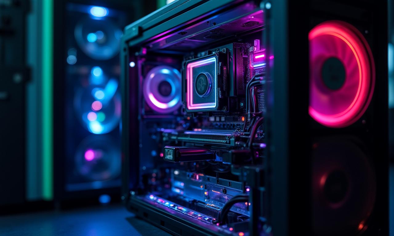 Moderne crypto mining rig met RGB led verlichting